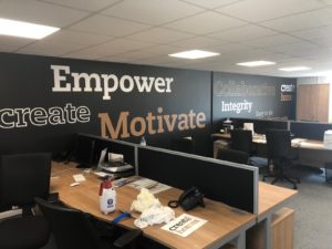 Internal Wall Lettering, Wall Graphics applied to Office Space Walls